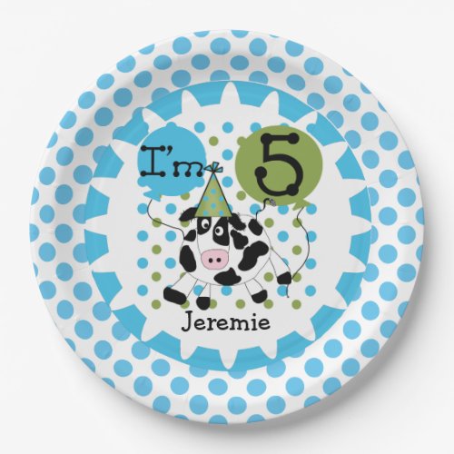 Farm Animals Blue Cow 5th Birthday Paper Plates