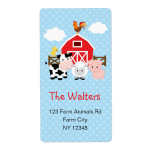 Farm Animals (Blue) Cute Return Address Labels