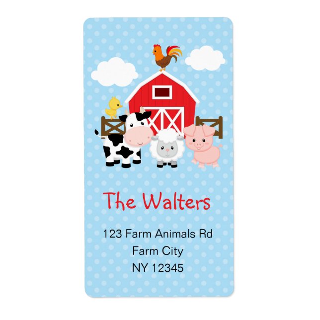 Farm Animals (Blue) Cute Return Address Labels (Front)