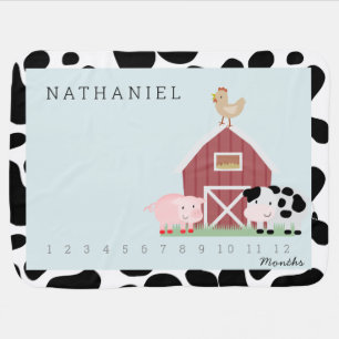 Farm Animals Blue Monthly Milestone baby blanket