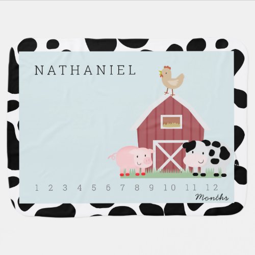 Farm Animals Blue Monthly Milestone baby blanket