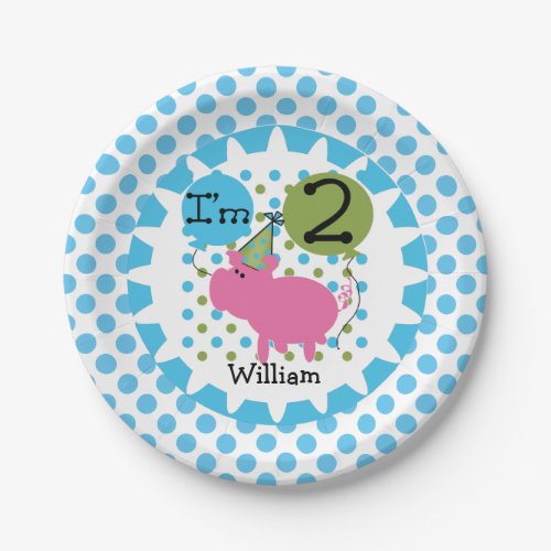 Farm Animals Blue Pig 2nd Birthday Paper Plates