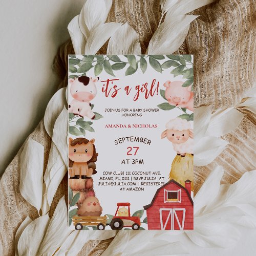 Farm Animals Boho Cute Girls Baby Shower Invitation