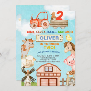 Farm animals boy 2nd birthday invitation. invitati invitation