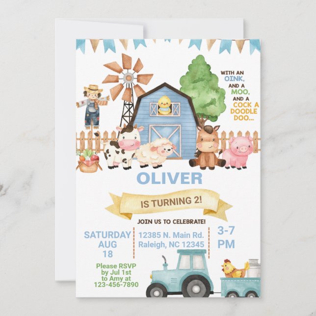 Farm animals boy ANY AGE birthday invitation. Invitation (Front)