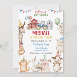 Farm animals boy ANY AGE birthday invitation. Invitation
