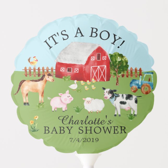 Farm Animals Boy Baby Shower Balloon (Front)