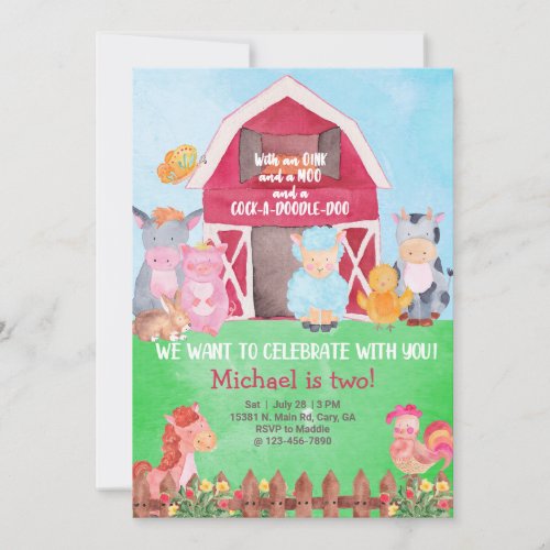 Farm animals boy birthday invitation invitation