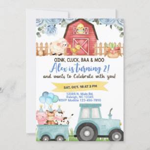 Farm animals boy birthday invitation. invitation