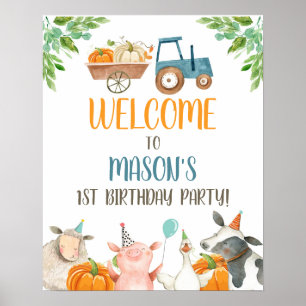Farm Animals Boy Birthday Party Pumpkin Welcome Poster