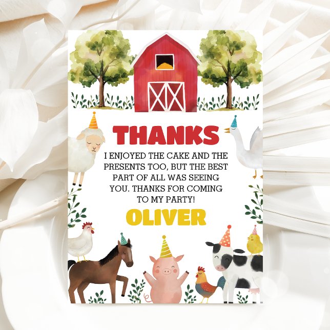 Farm Animals Boy Birthday Thank You Card (Creator Uploaded)