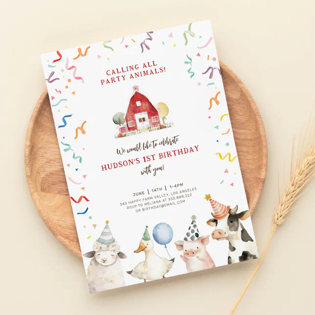 Farm Animals Boy Farm Barnyard Birthday Invitation | Zazzle