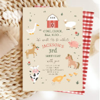 Farm Animals Boy Gingham Barnyard Birthday Invitat