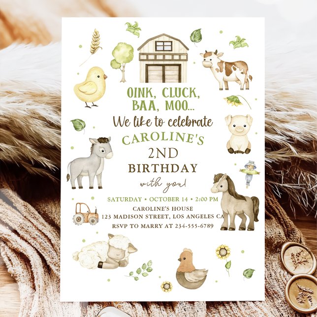 Farm Animals Boy Green Barnyard Birthday Invitation (Creator Uploaded)