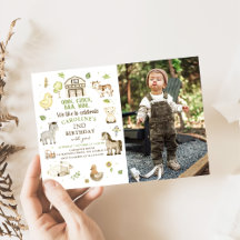 Farm Animals Boy Green Barnyard Birthday Photo