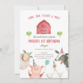 Farm Animals Boy Red Gingham Barnyard Birthday Invitation (Front)