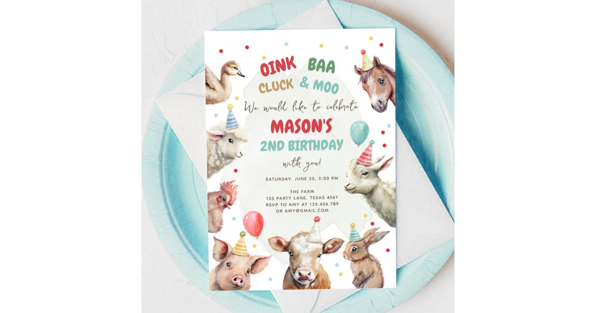 Farm Animals Boy Red Gingham Barnyard Birthday Invitation | Zazzle