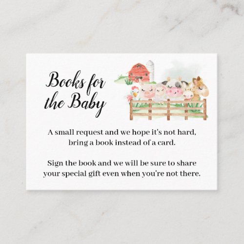 Farm Animals Bring a book Baby Shower insert card