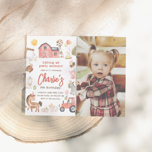 Farm Animals Budget Photo Birthday Invitation