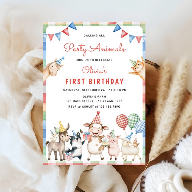 Farm Animals Calling All Party 1st Birthday Invitation (Creator Uploaded)