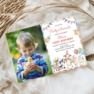 Farm Animals Calling All Party 1st Birthday Photo Invitation