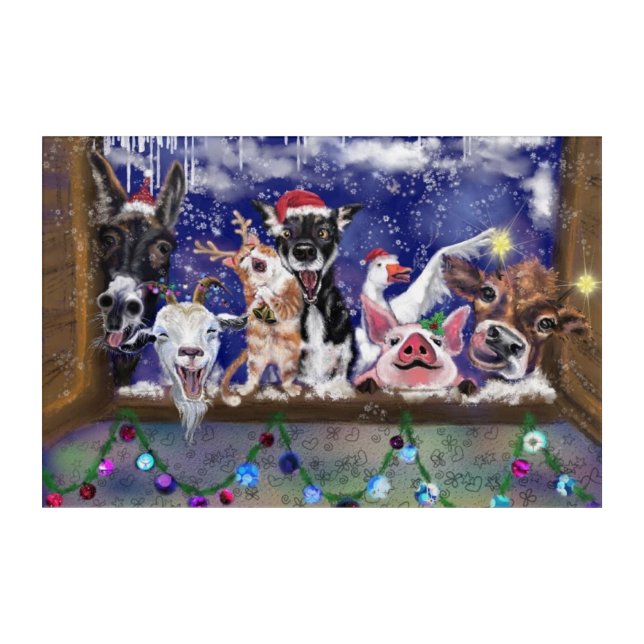 Farm Animals Christmas Acrylic Print (Front)