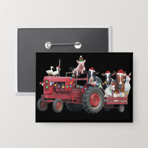 Farm Animals Christmas Truck Country Tractor Xmas Button