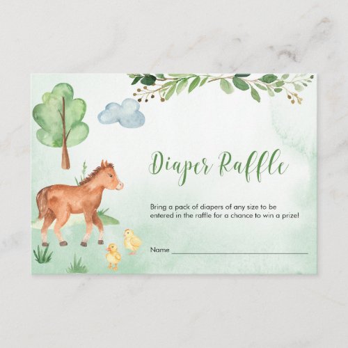 Farm animals country theme diaper raffle enclosure card