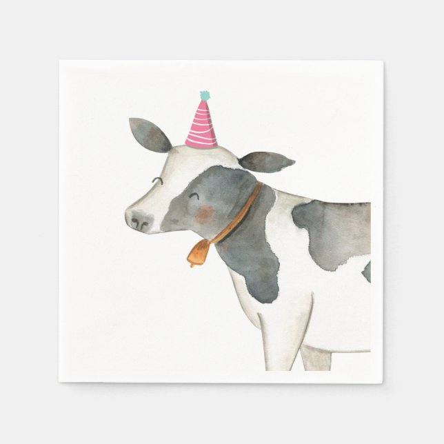 Farm Animals Cow Girl Birthday Barnyard Pink Napkins (Front)