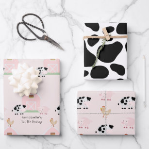 1pc Cute Cow Pattern Cartoon Cow Print Gift Wrapping Bag, Paper