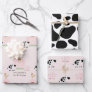 Farm Animals & Cow Pattern Pink Birthday Wrapping Paper Sheets