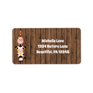 Farm Animals Cow Pig Rooster on Barn Wood Address Label