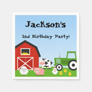 Farm Animals, Cow, Tractor, Sheep, Pigs, Birthday Paper Napkins