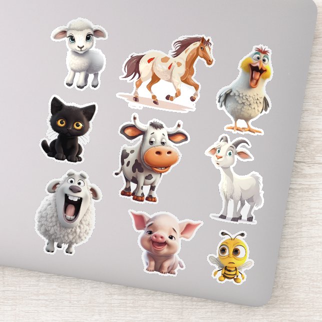 Farm Animals Cut-Out Vinyl Sticker Sheet for Kids (Detail)
