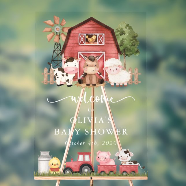 Farm Animals, Cute Animals, Baby Shower Welcome Acrylic Sign (Neutral)
