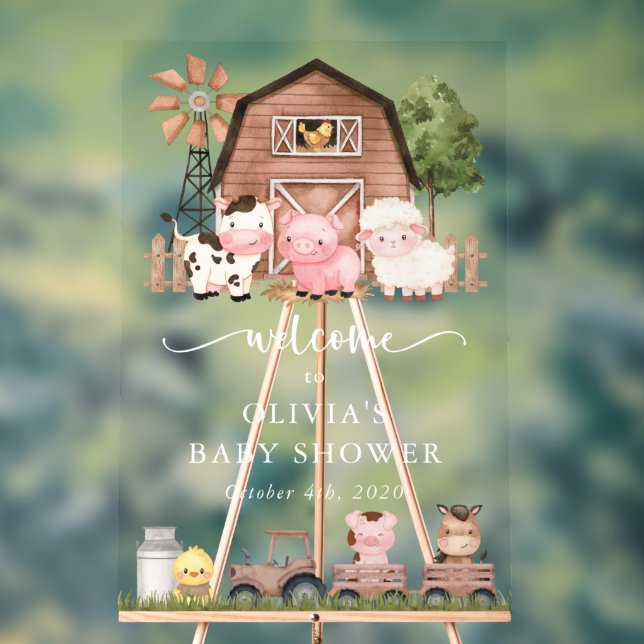 Farm Animals, Cute Animals, Baby Shower Welcome Acrylic Sign (Neutral)