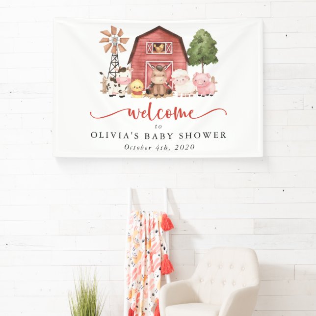Farm Animals, Cute Animals, Baby Shower Welcome Banner (Insitu)