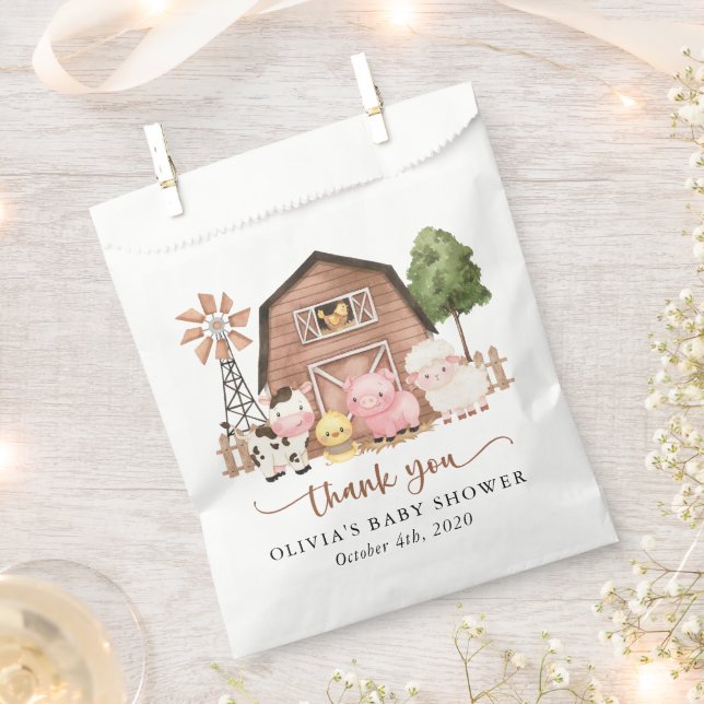 Farm Animals, Cute Animals, Barn, Baby Shower Favor Bag (Clipped)