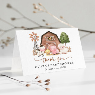 Farm Animals, Cute Animals, Barn, Baby Shower Letterpress Thank You Card