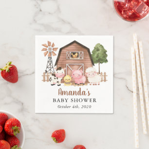 Farm Animals, Cute Animals, Barn, Baby Shower Napkins
