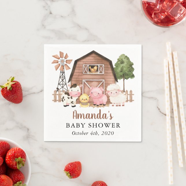 Farm Animals, Cute Animals, Barn, Baby Shower Napkins (Insitu)
