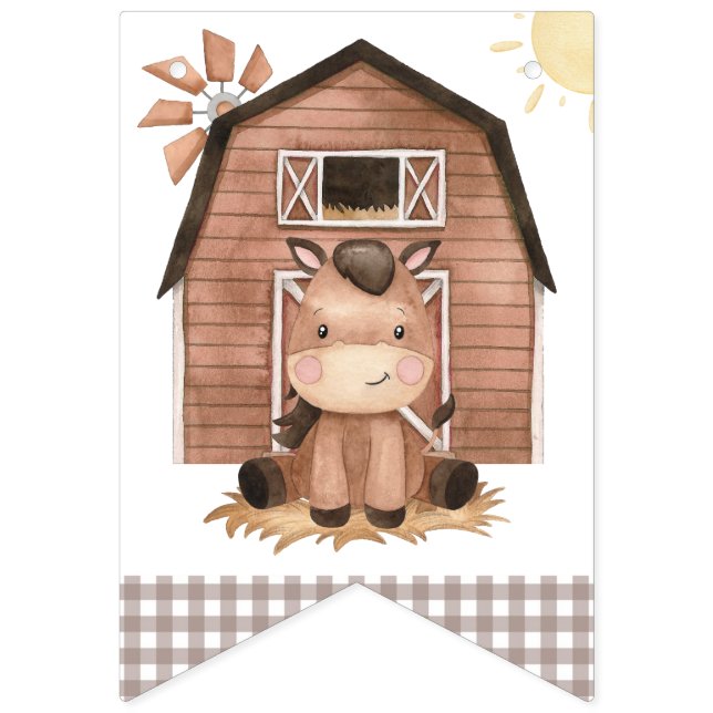 Farm Animals, Cute Animals, Barn, First Birthday Bunting Flags (First Flag)