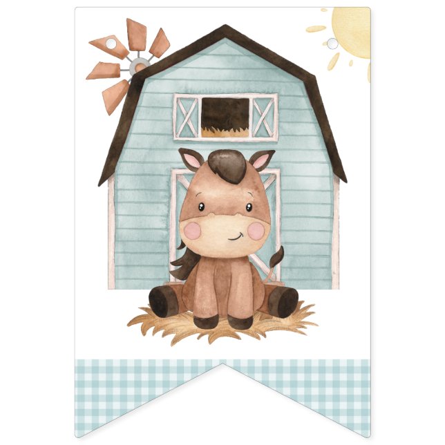 Farm Animals, Cute Animals, Barn, First Birthday Bunting Flags (First Flag)