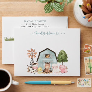 Farm Animals, Cute Animals, Barn, First Birthday Envelope