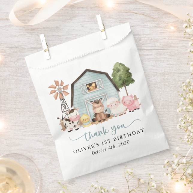 Farm Animals, Cute Animals, Barn, First Birthday Favor Bag (Clipped)