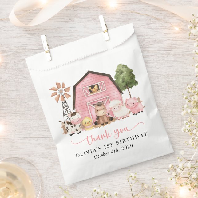 Farm Animals, Cute Animals, Barn, First Birthday Favor Bag (Clipped)