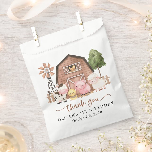 Farm Animals, Cute Animals, Barn, First Birthday Favor Bag (Clipped)