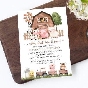 Farm Animals, Cute Animals, Barn, First Birthday Invitation