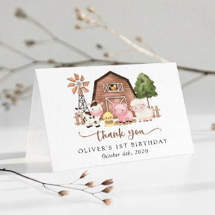 Farm Animals, Cute Animals, Barn, First Birthday Letterpress Thank You Card