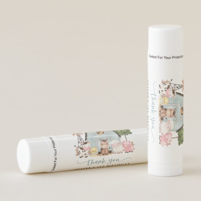 Farm Animals, Cute Animals, Barn, First Birthday Lip Balm (Front)